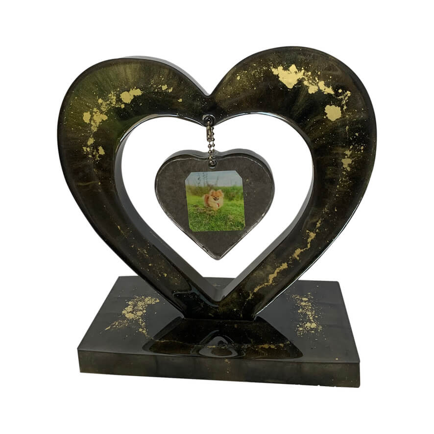 Gedenksteen - Hart - Met Foto - Zwart/Goud